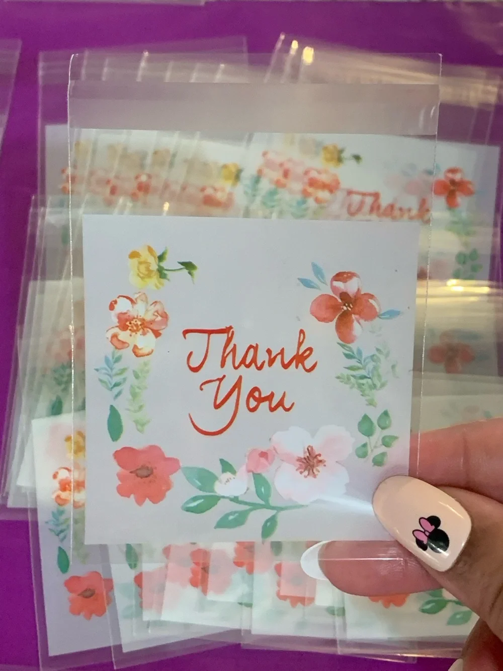 Floral 'Thank You' Bags - Coral & Green